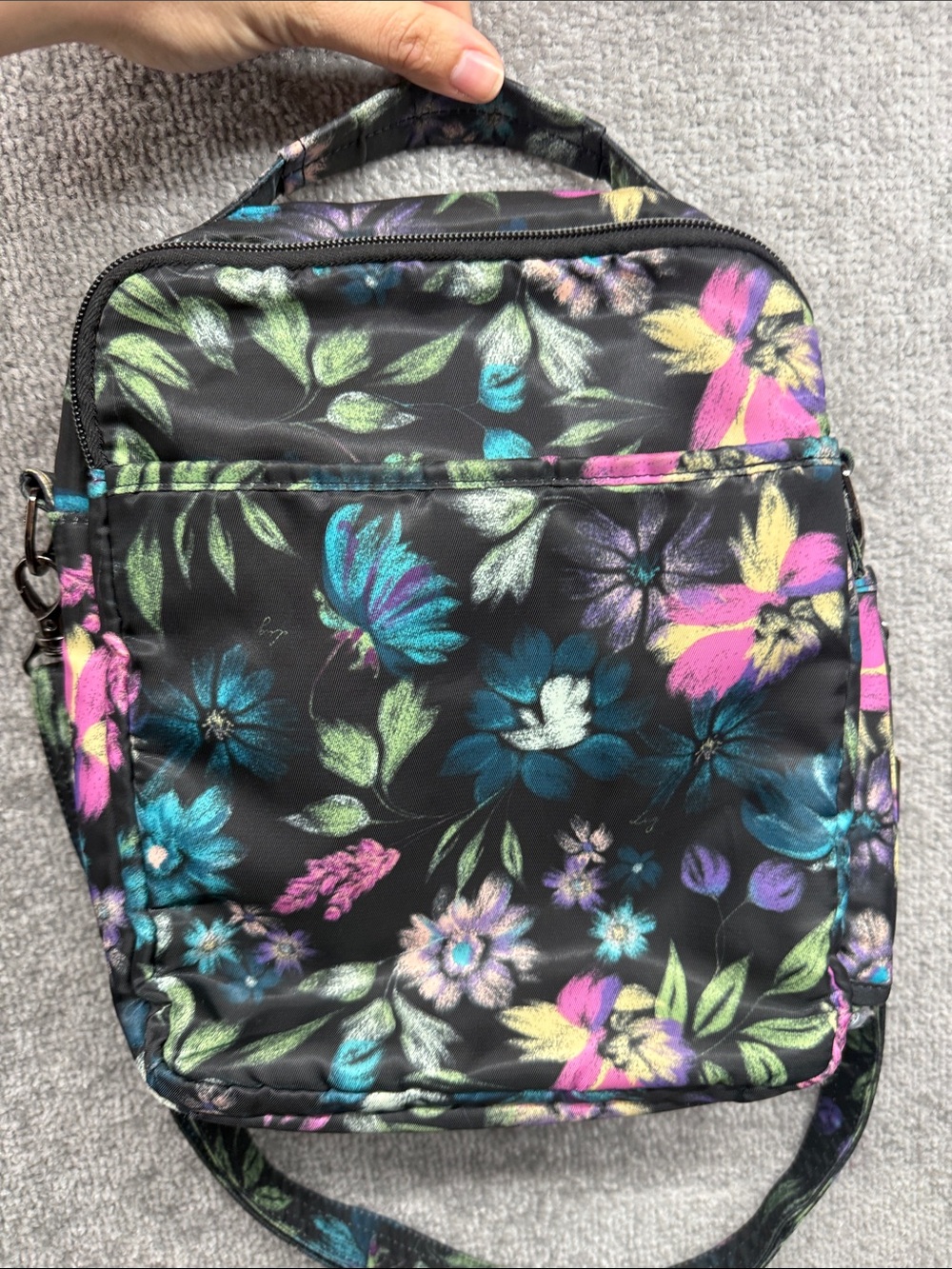Lug Compass Crossbody Bag Black Multicolor Floral Quilted Travel Organizer Purse - Picture 14 of 14